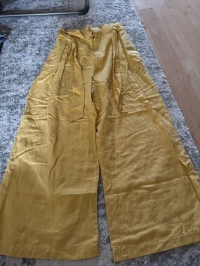 Zara Wide-Leg Tie-Waist Pants in Mustard